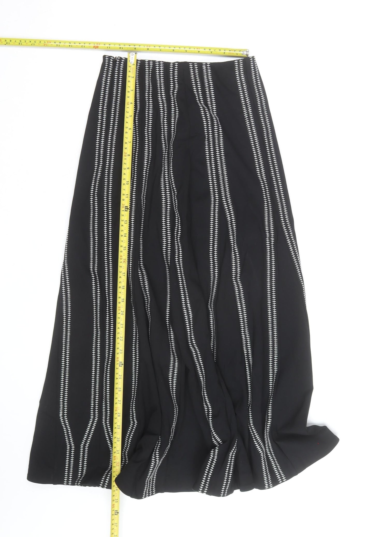 Jaeger Women’s Black A-Line Long Skirt Size 8 Striped Cotton Blend