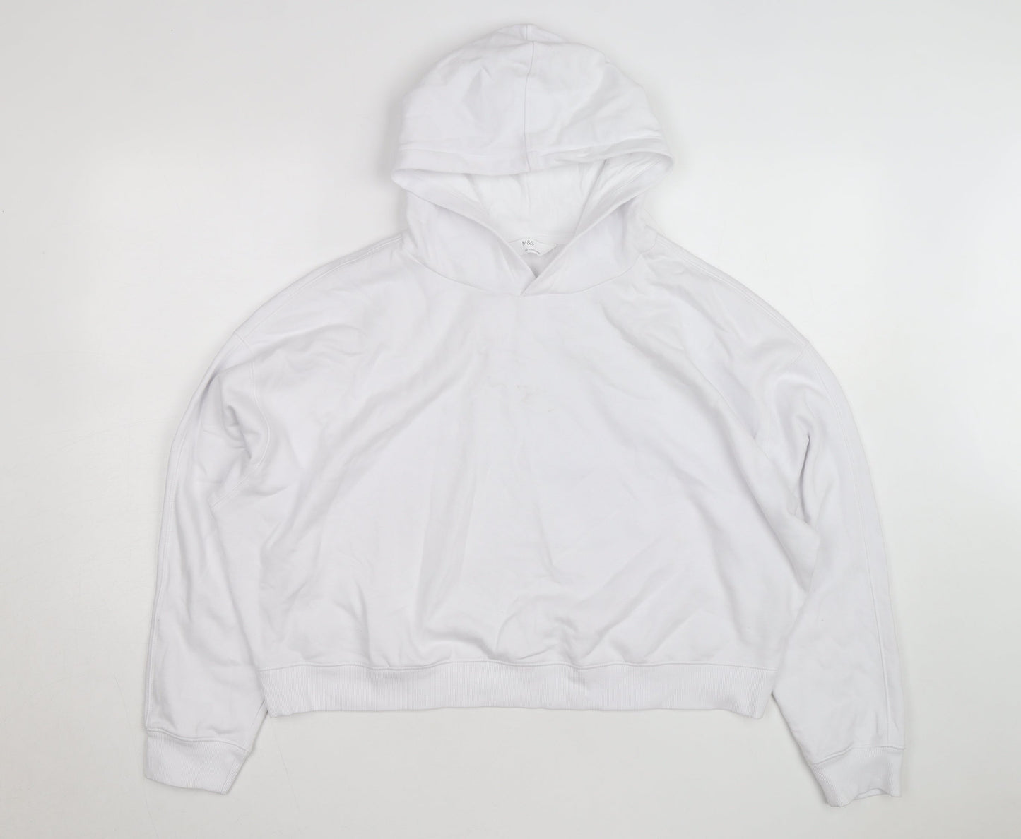 Marks and Spencer Men's White Pullover Hoodie L Lightweight Cotton Blend