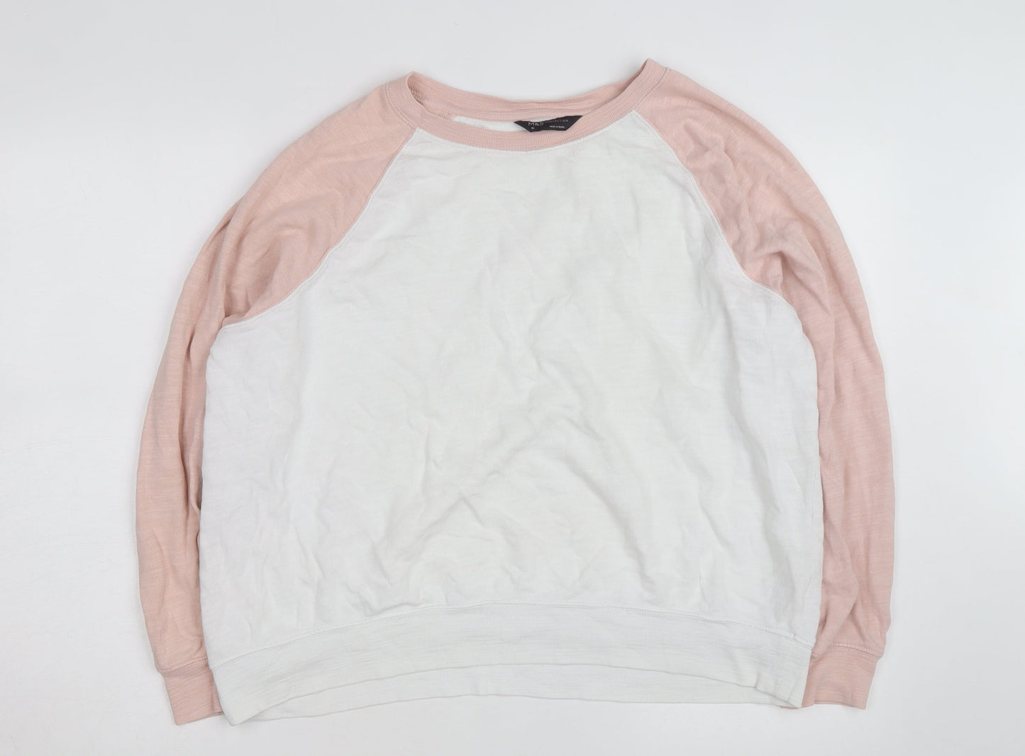 Marks and Spencer Women’s Pink & White Raglan Cotton Jumper Size 16