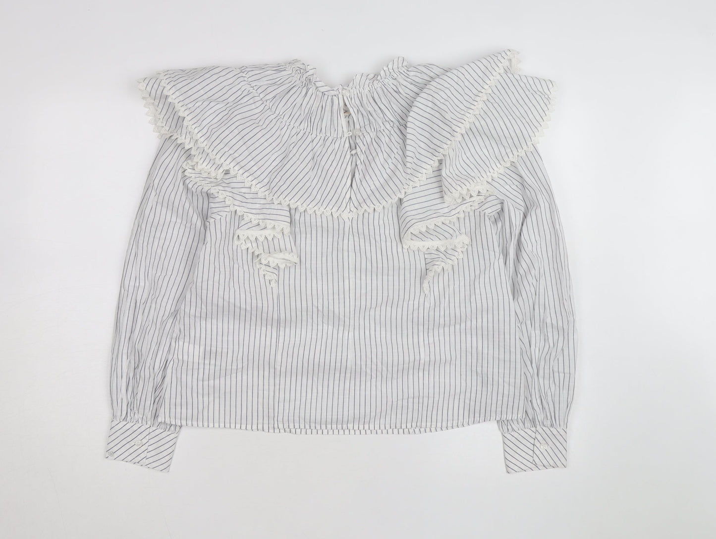Marks and Spencer Women’s Blue Striped Ruffle Cotton Blouse Size 8