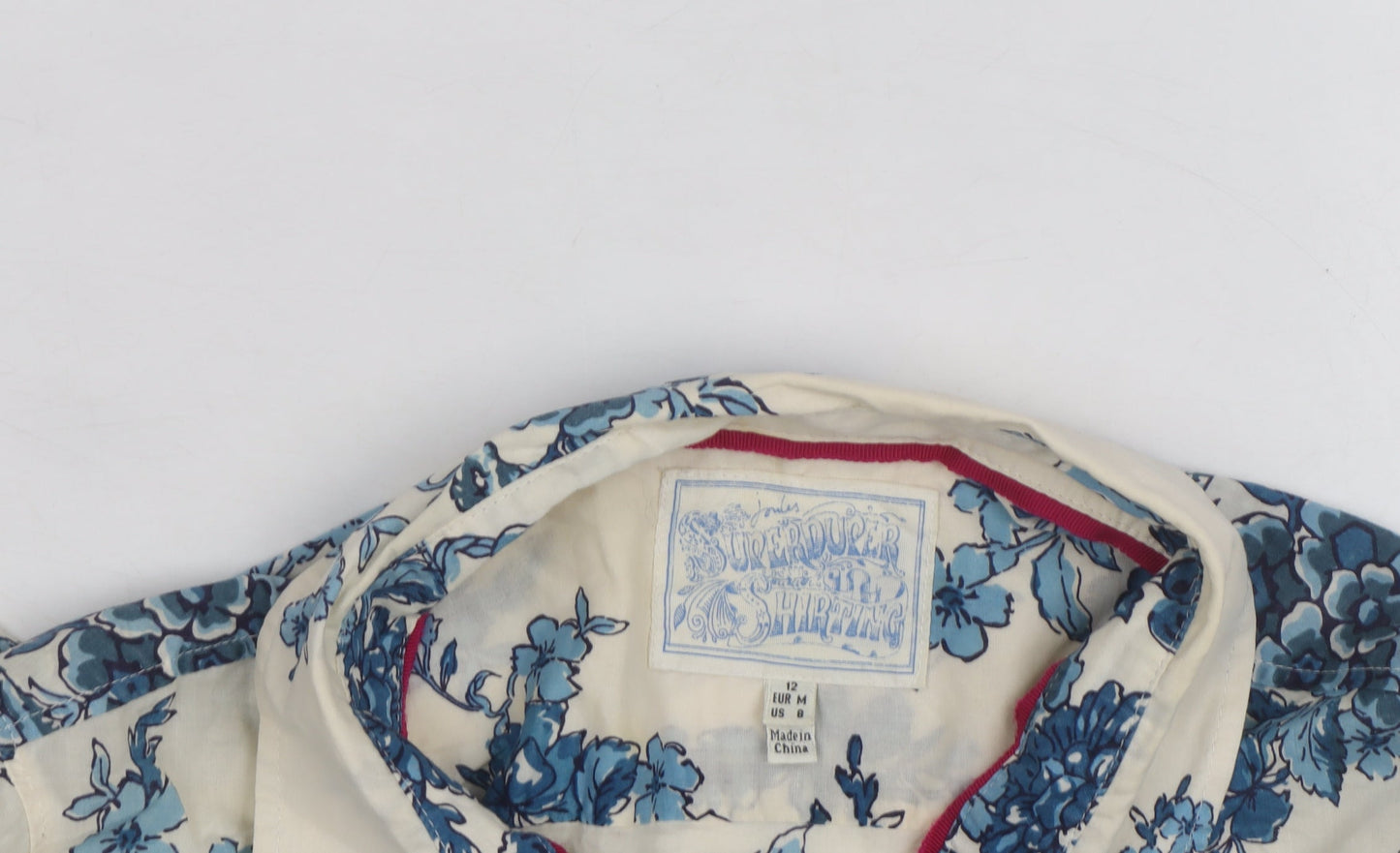 Joules Women’s Ivory Blue Floral Long Sleeve Cotton Button-Up Shirt Size 12