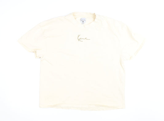 Karl Kani Men’s Beige Embroidered Logo Crew Neck Cotton T-Shirt M