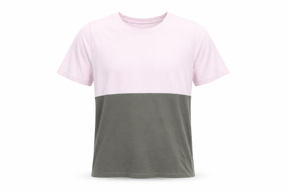 Front view of COS Men's Pink and Green Colourblock Cotton T-Shirt, size M