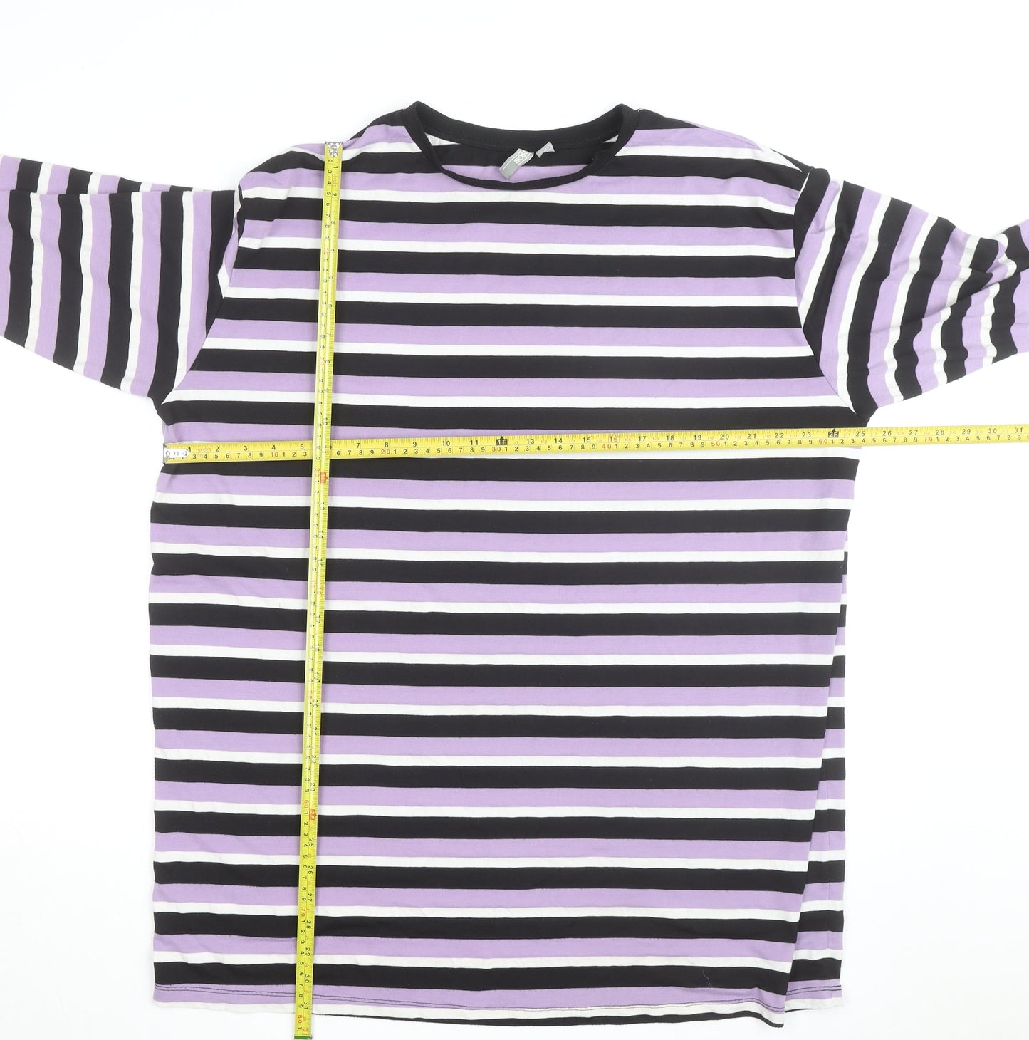 ASOS Women's Multicoloured Striped Crew Neck 3/4 Sleeve Cotton T-Shirt Size 10