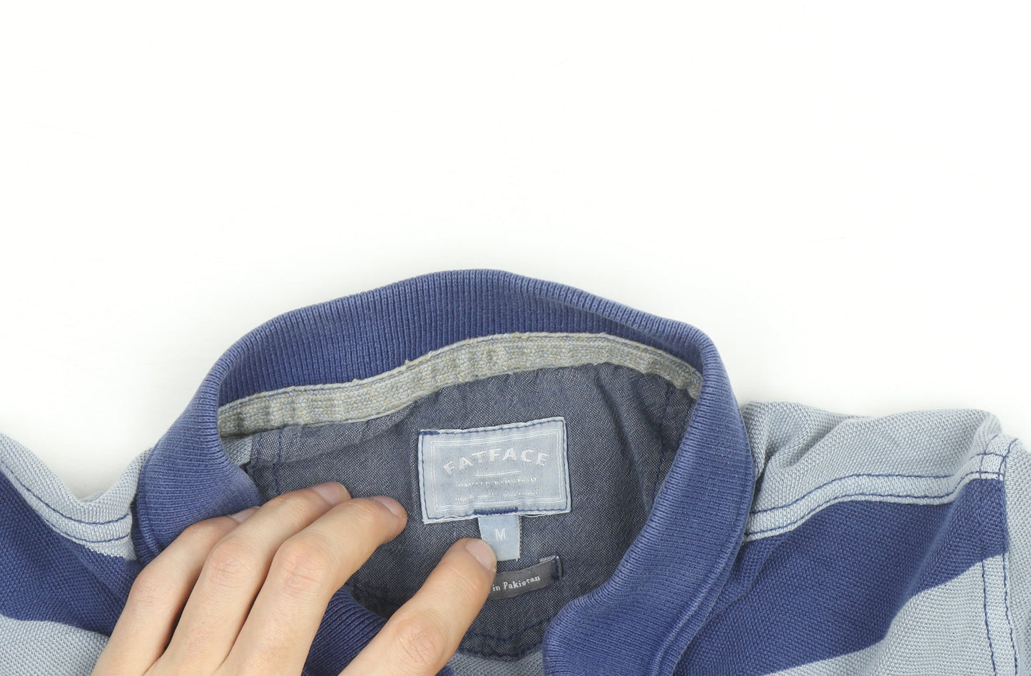 FatFace Men's Blue Striped Cotton Short Sleeve Polo Shirt Size M