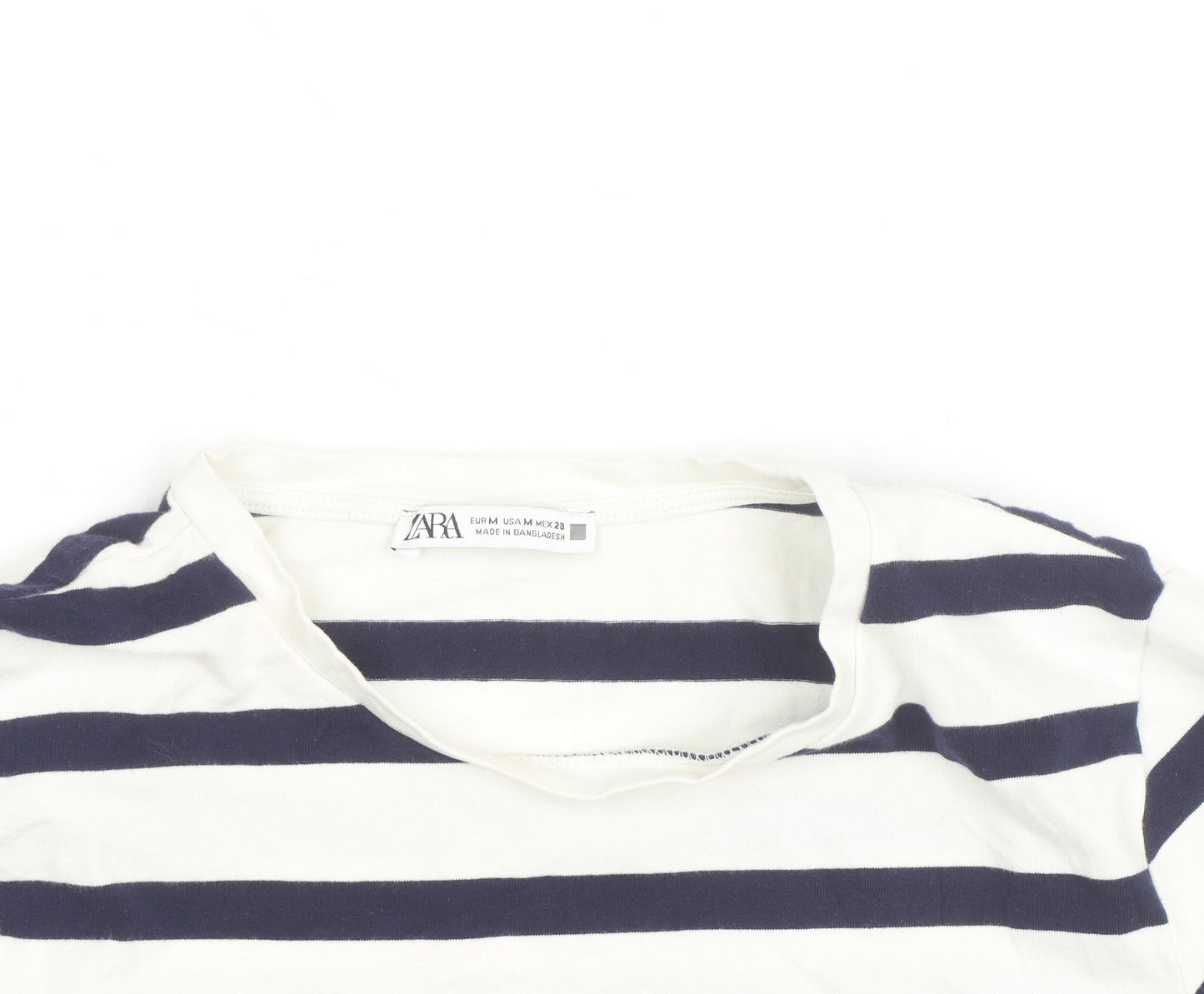 Zara Women's Navy White Striped Cropped T-Shirt Size 12
