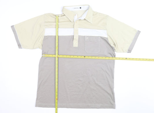 Farah Men’s Beige Colourblock Polo Shirt Size L Short Sleeve