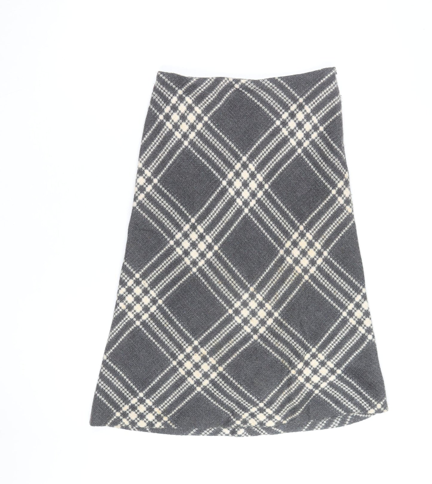 Zara Women Grey Check A-Line Knee Length Wool Blend Skirt M
