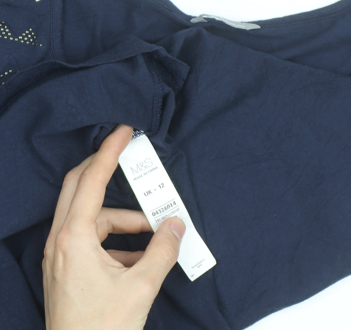 Marks and Spencer Women’s Blue Studded Cotton T-Shirt Size 12