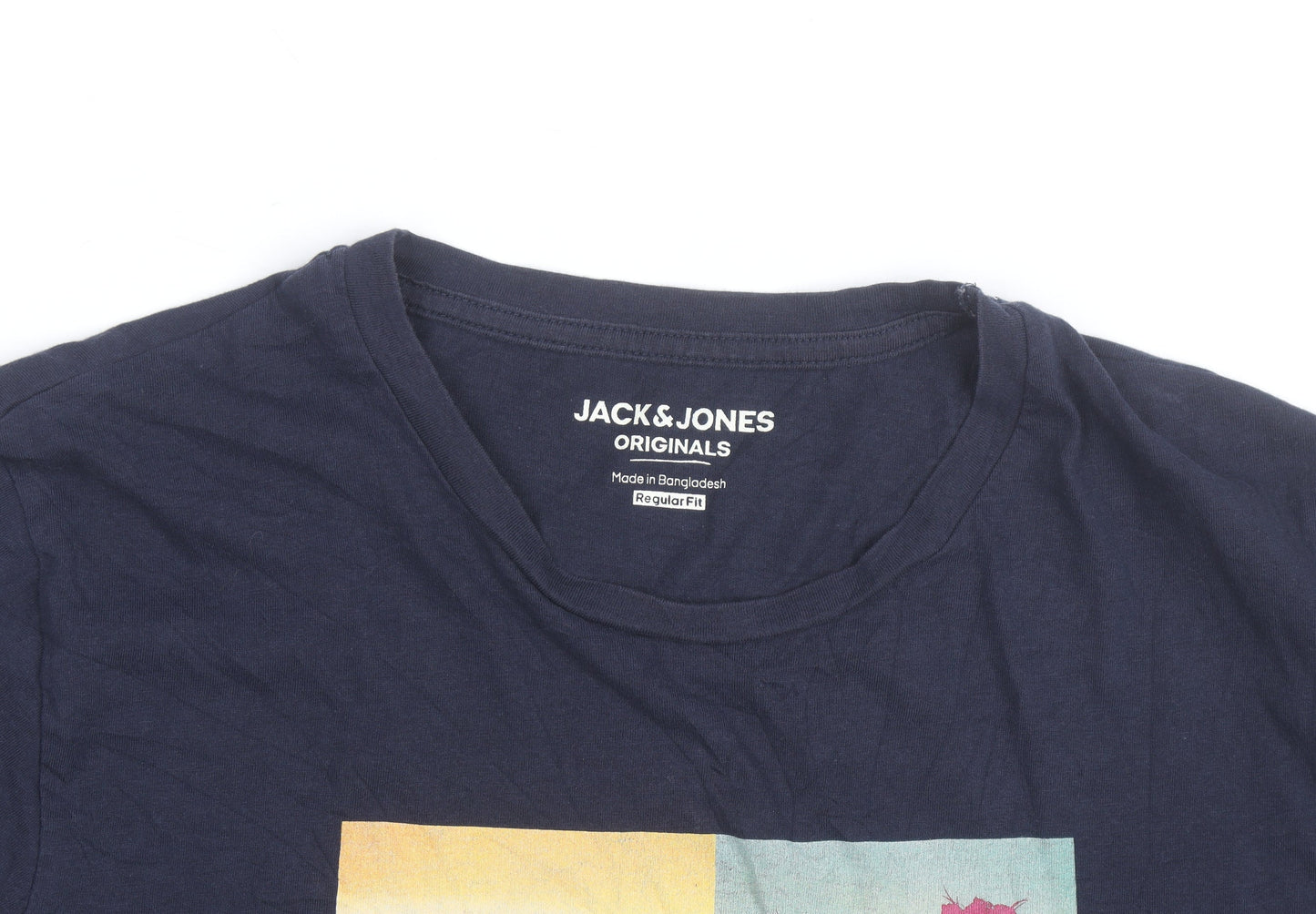 Jack & Jones Mens Blue Regular Fit Graphic Beach T-Shirt Size M