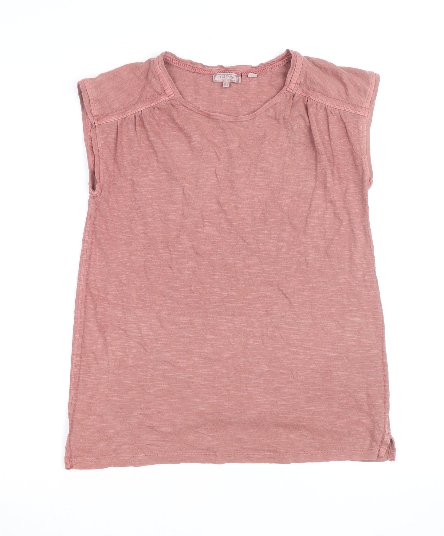 Fat Face Women Pink Cotton Sleeveless Scoop Neck T-Shirt Size 12