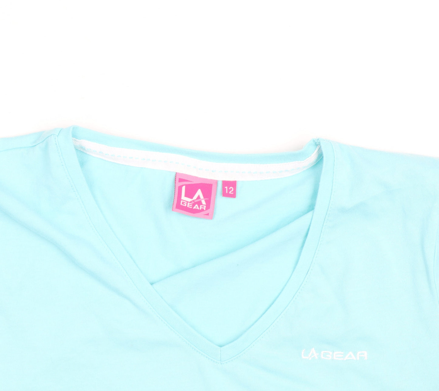 LA Gear Women's Blue V-Neck Short Sleeve Active T-Shirt Size 12