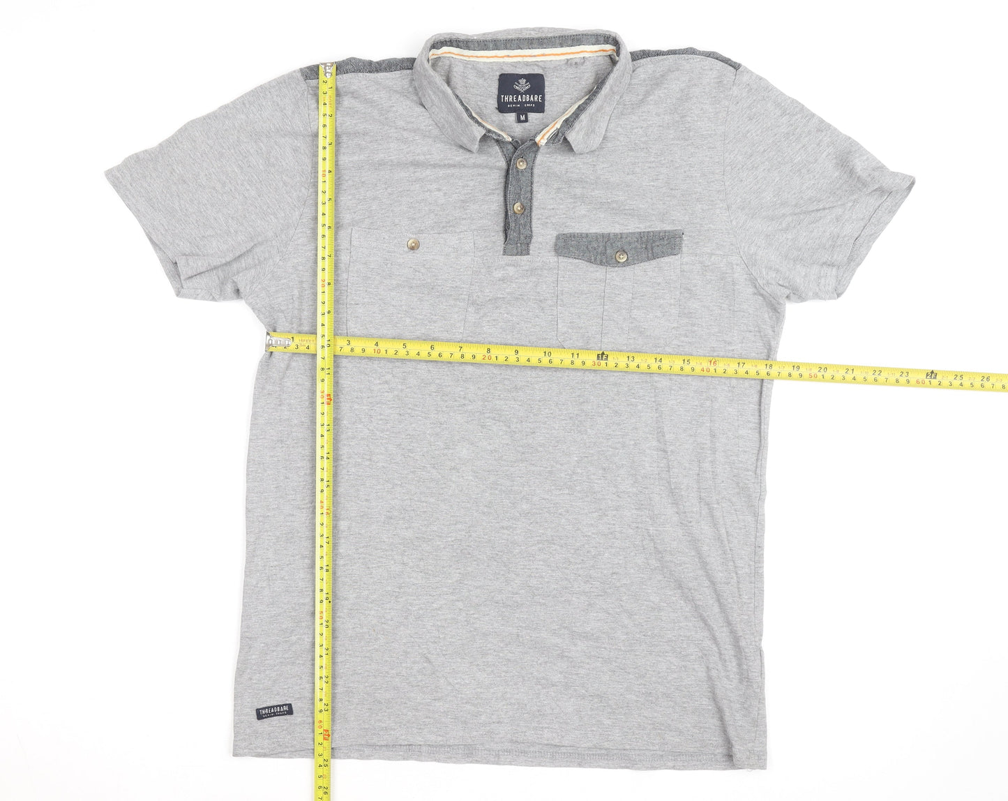 Threadbare Men's Grey Short Sleeve Collared Polo Shirt Size M