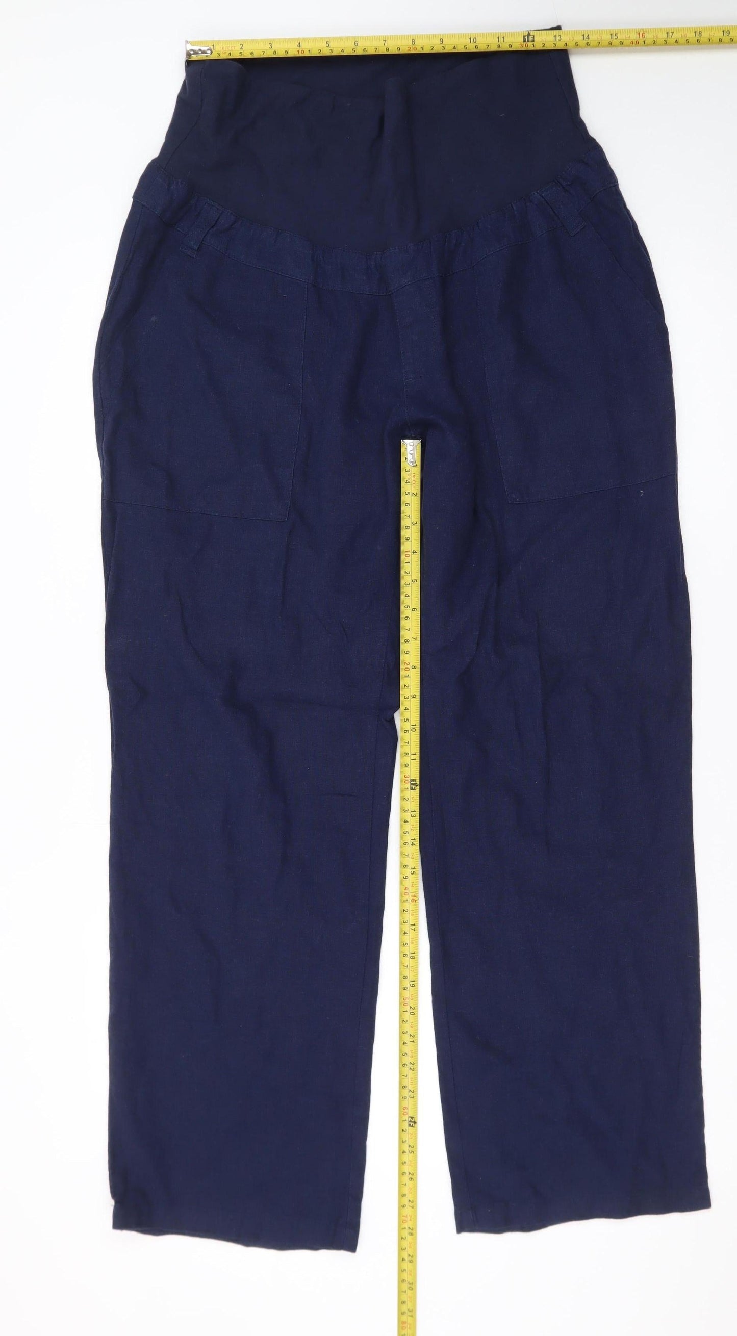 Blooming Marvellous Women Blue Linen Blend Relaxed Trousers Size 14