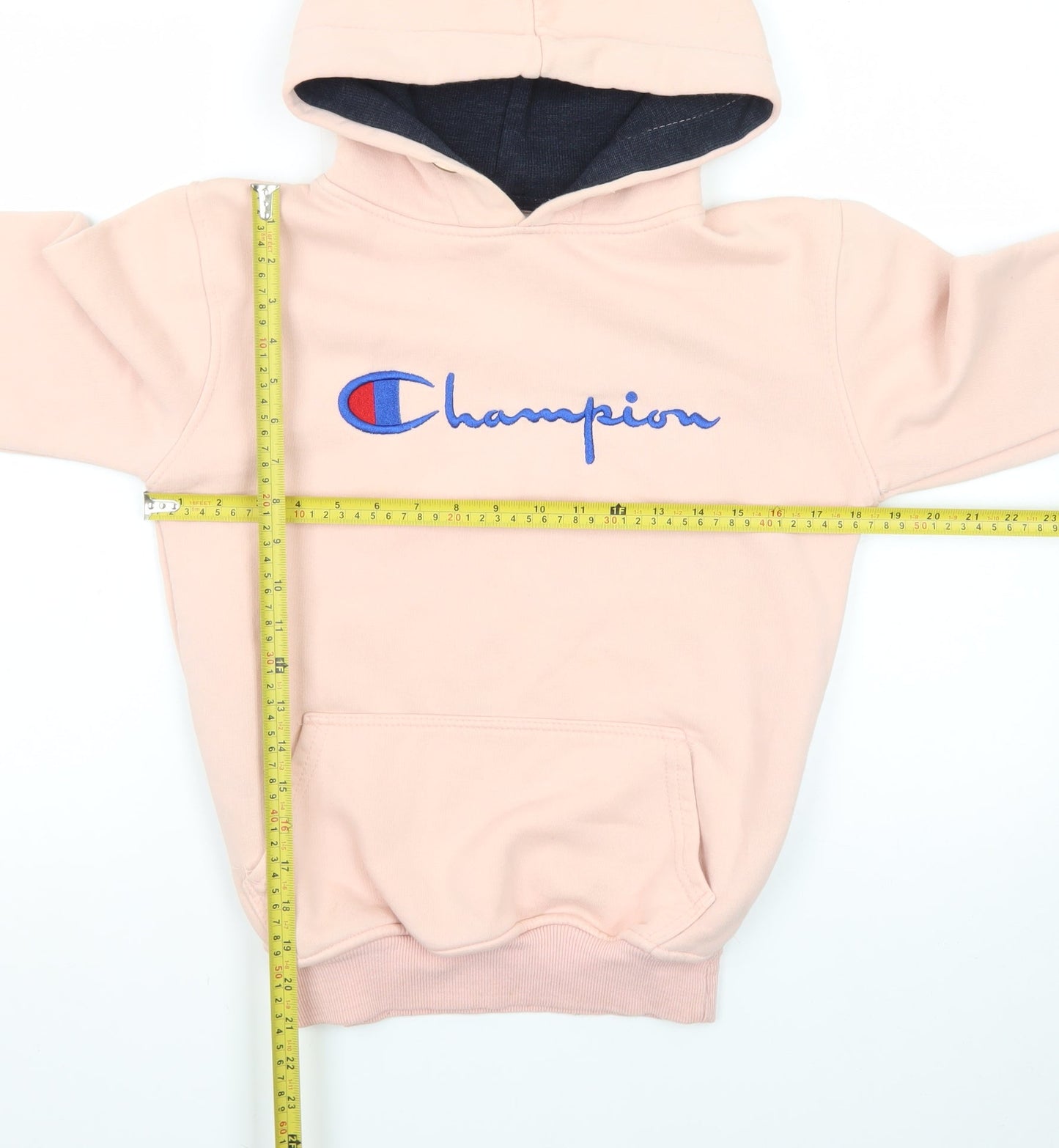 Champion Womens Pink Pullover Hoodie L Embroidered Logo Cotton Blend