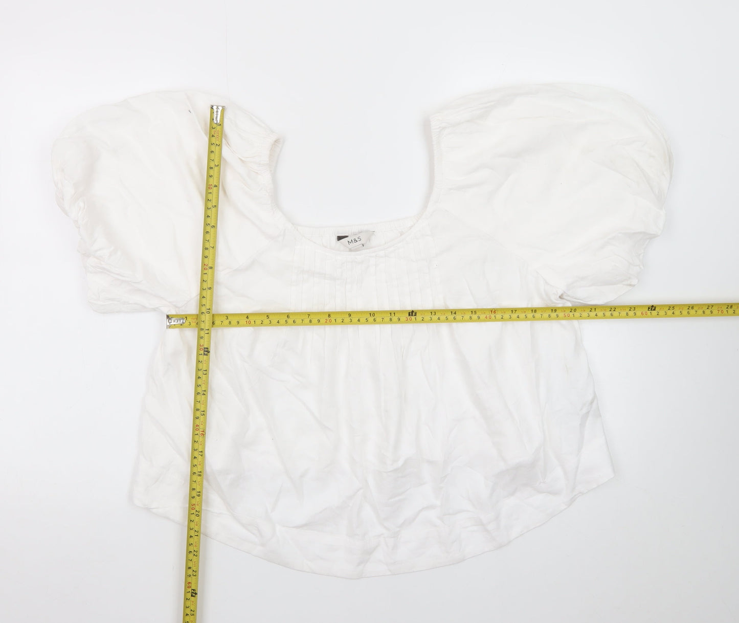 Marks and Spencer Women's White Linen Blend Puff Sleeve Blouse Size 12