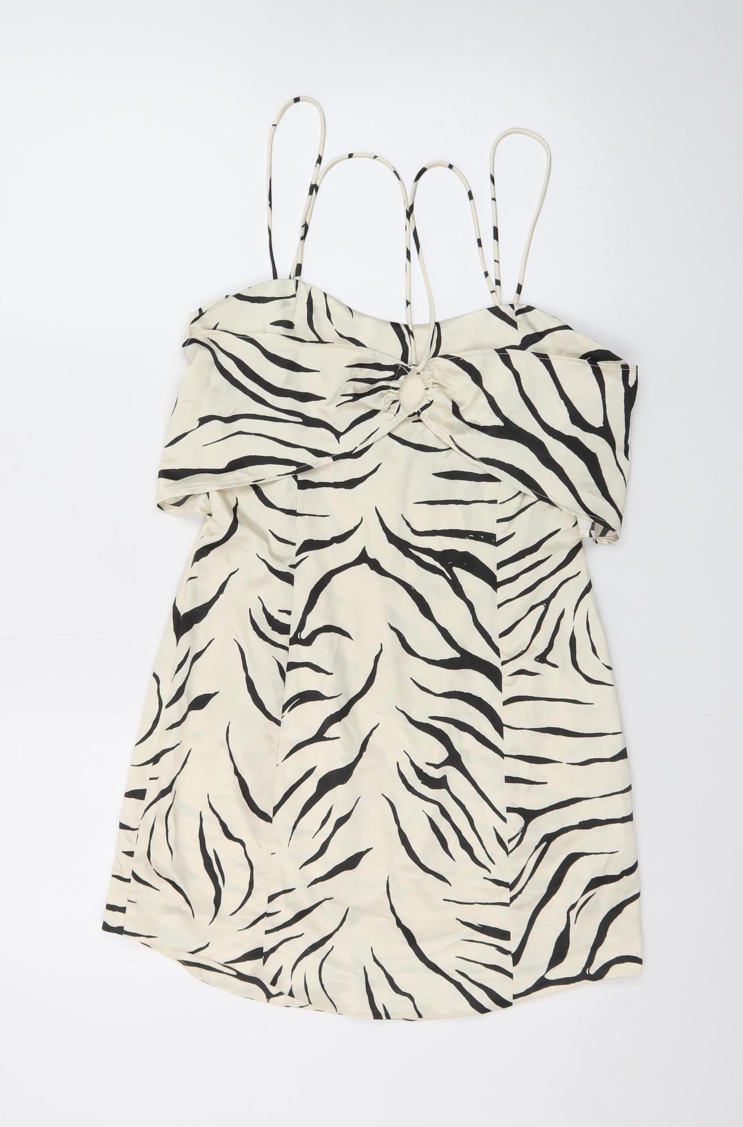 Zara Women Beige Zebra Print Slip Dress Size 14 Summer