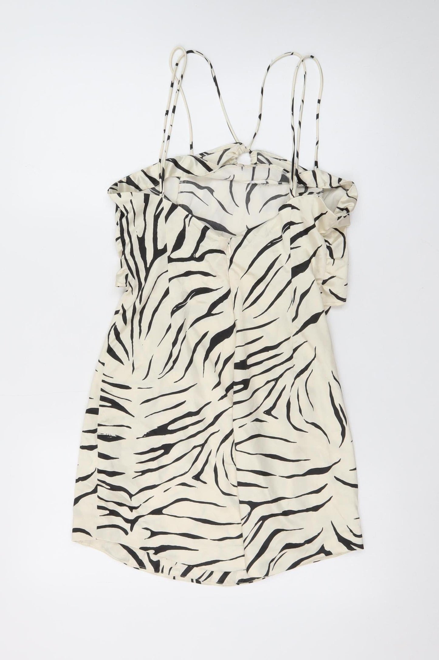 Zara Women Beige Zebra Print Slip Dress Size 14 Summer