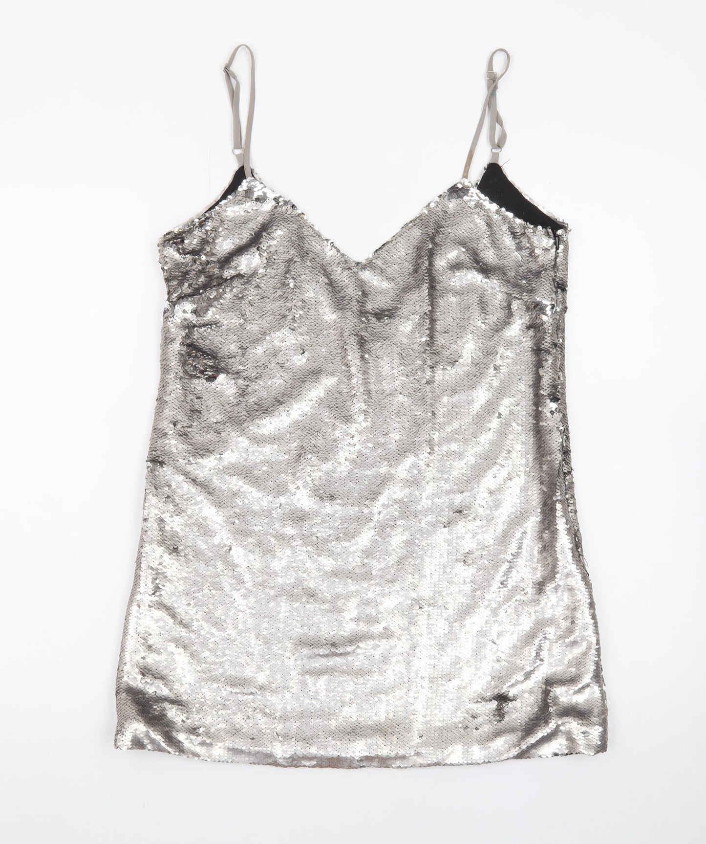 Missguided Women Silver Sequin Slip Dress M Partywear