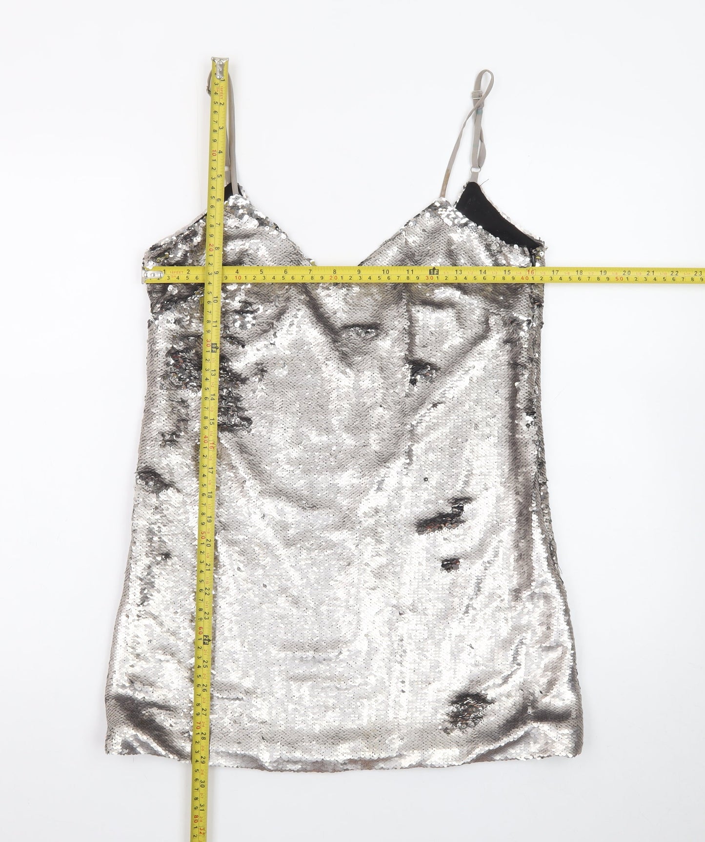 Missguided Women Silver Sequin Slip Dress M Partywear