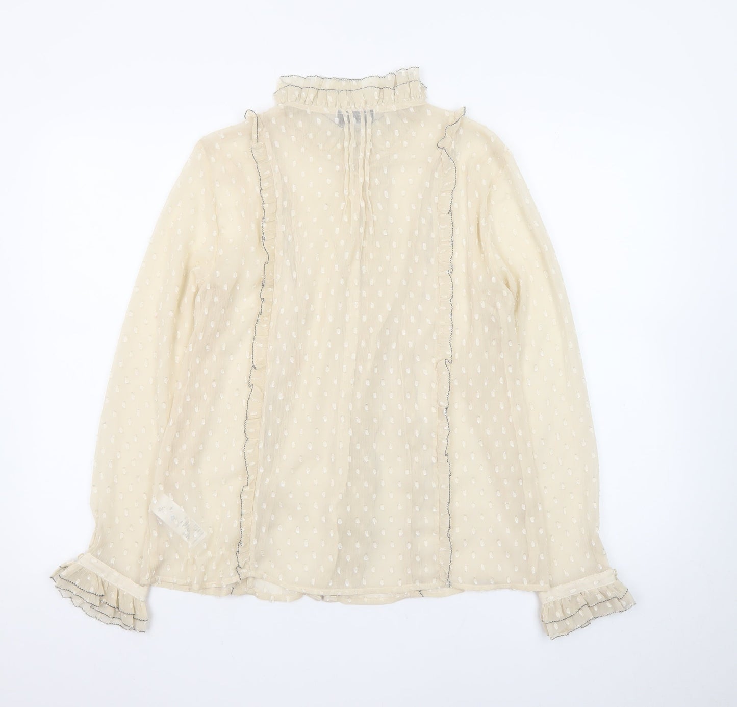 Topshop Womens Beige Ruffle Chiffon High Neck Blouse Size 10