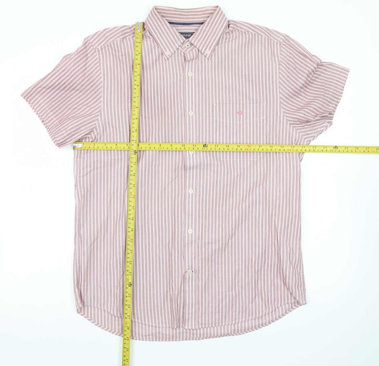 Maine New England Men's Red Striped Short Sleeve Button-Up Shirt M