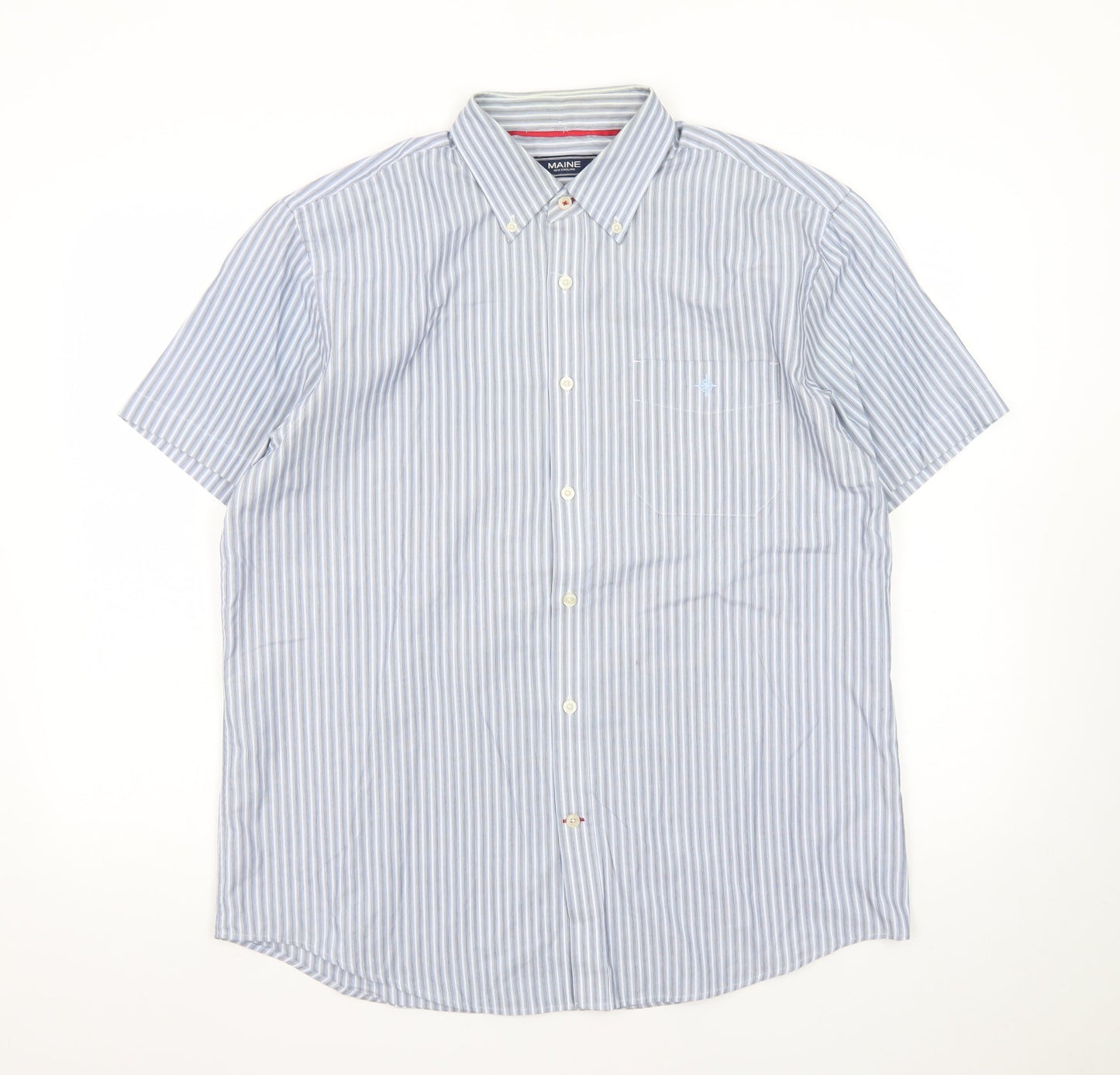 Maine New England Mens Blue Striped Short Sleeve Button-Up Shirt M