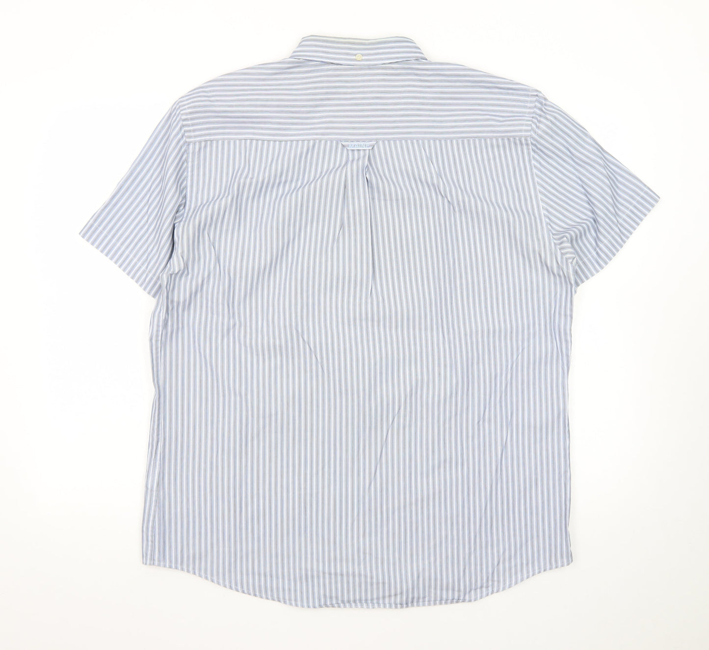 Maine New England Mens Blue Striped Short Sleeve Button-Up Shirt M