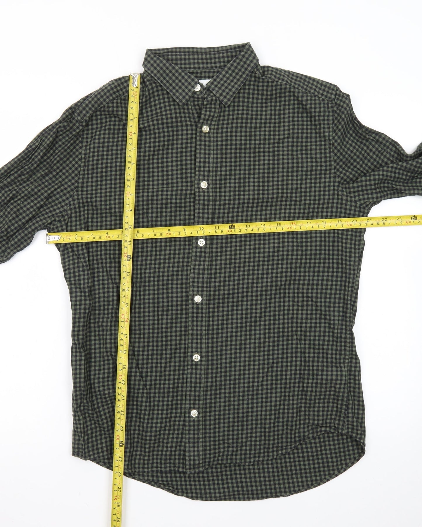 Next Men's Green Check Long Sleeve Cotton Button-Up Shirt M