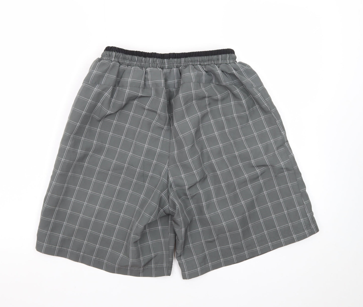Slazenger Men Grey Check Swim Shorts M Quick Dry Lined Elastic Waist