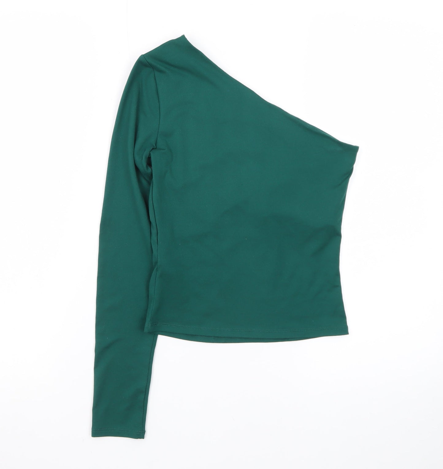 H&M Women Green One Shoulder Long Sleeve Stretch Top XS