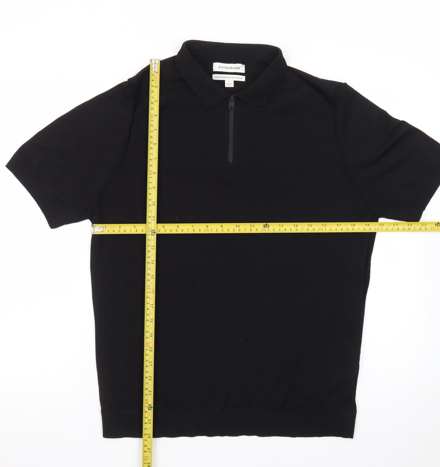 Marks and Spencer Autograph Men's Black 1/4 Zip Knit Polo Shirt Size L