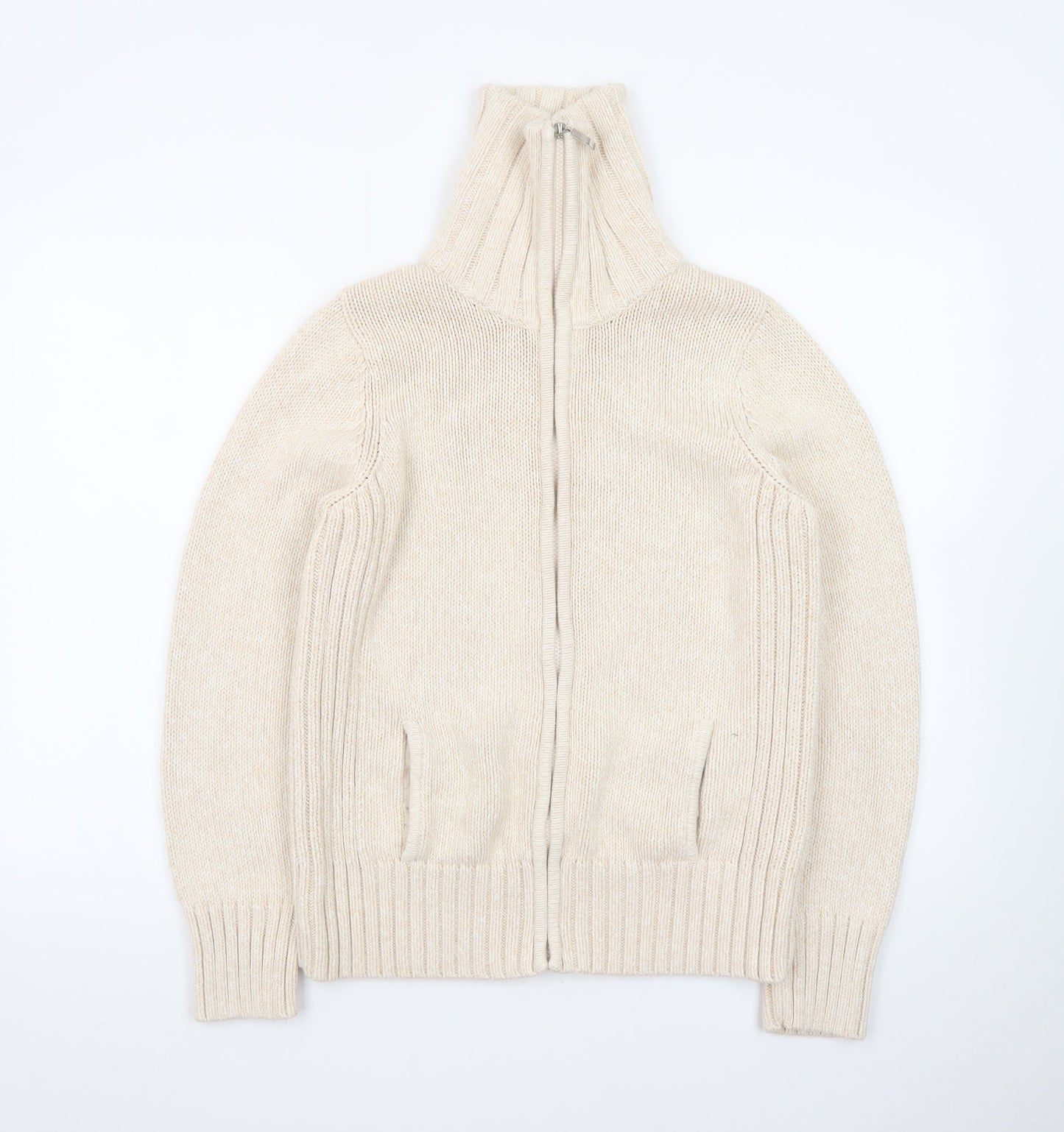 BHS Women Beige Full Zip Jumper Size 16 Wool Blend High Neck