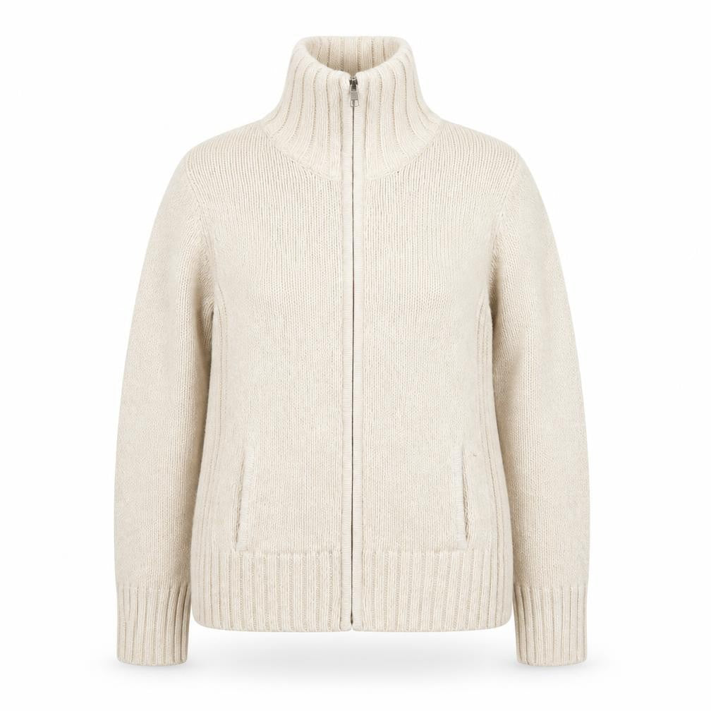 BHS Women Beige Full Zip Jumper Size 16 Wool Blend High Neck