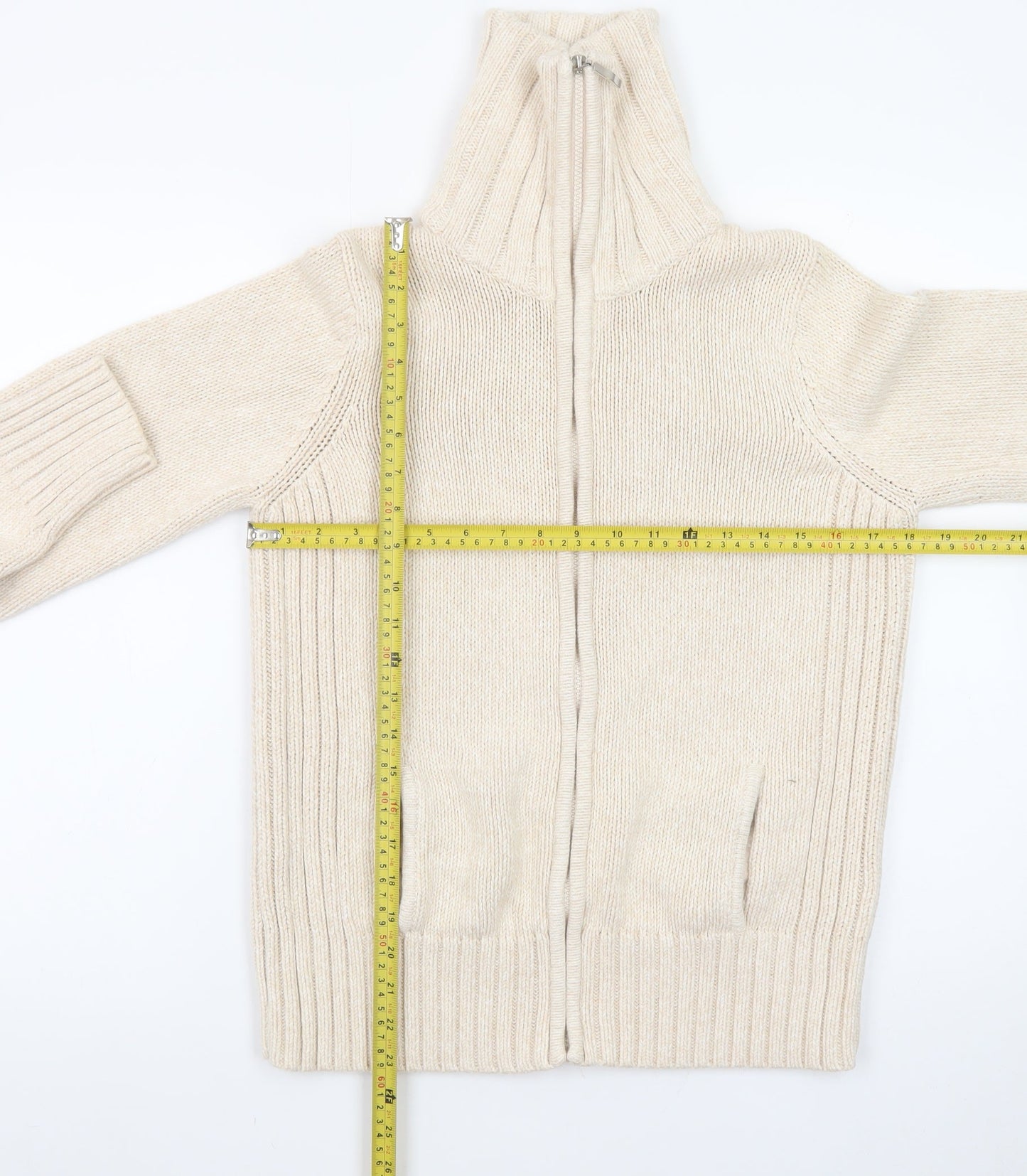 BHS Women Beige Full Zip Jumper Size 16 Wool Blend High Neck