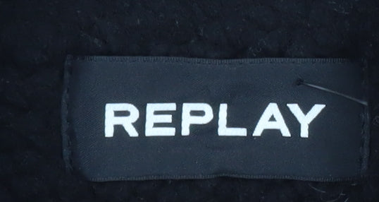Replay Men's Black XL Full Zip Knit Wool Blend Jumper