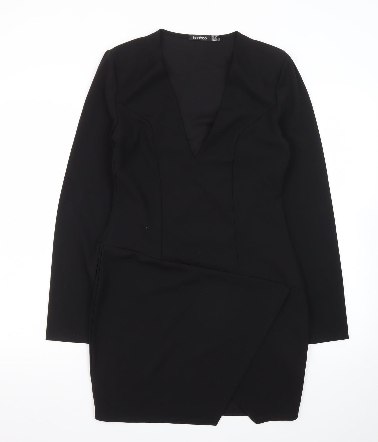 Boohoo Women’s Black Size 12 Bodycon V-Neck Mini Dress