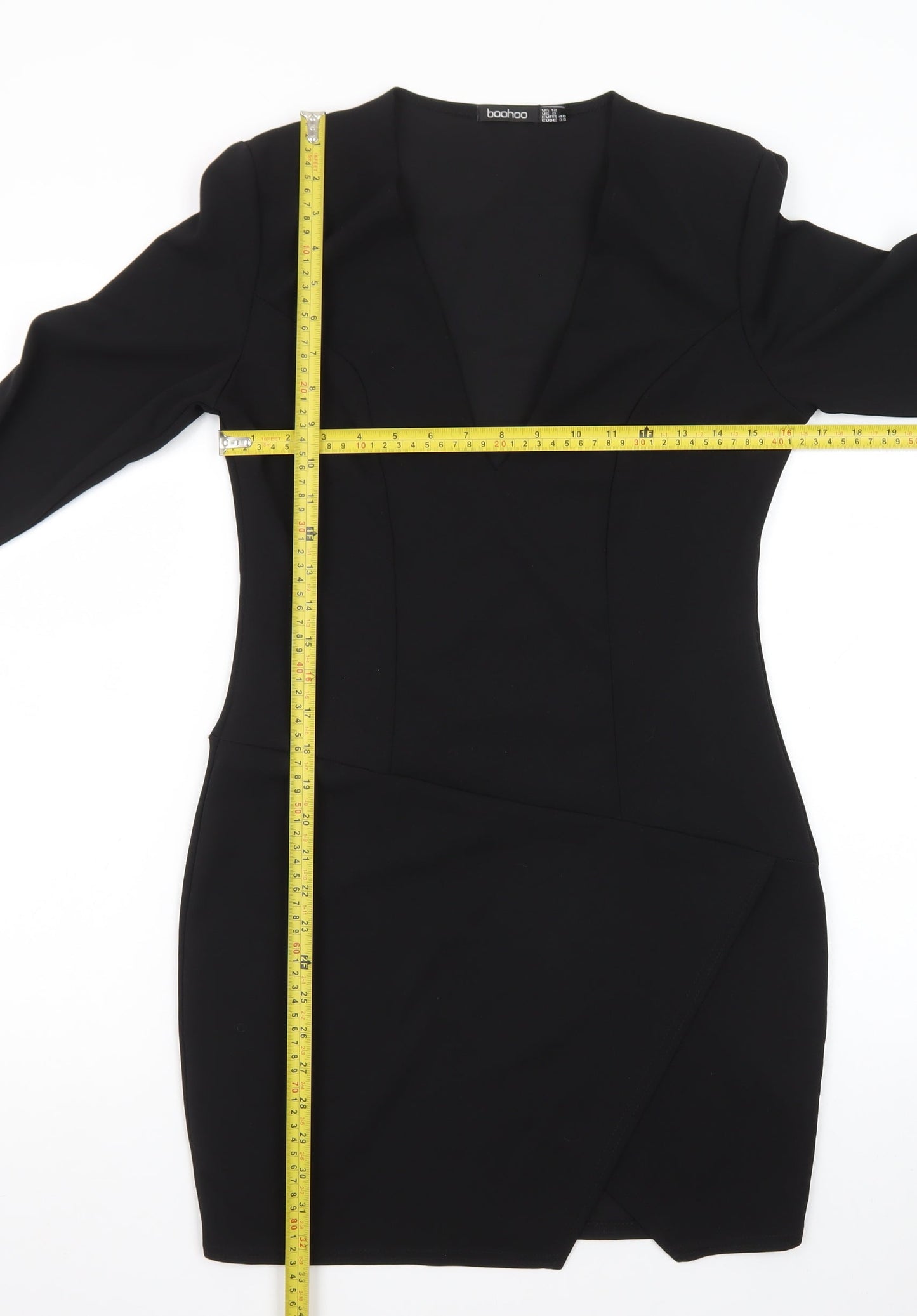 Boohoo Women’s Black Size 12 Bodycon V-Neck Mini Dress