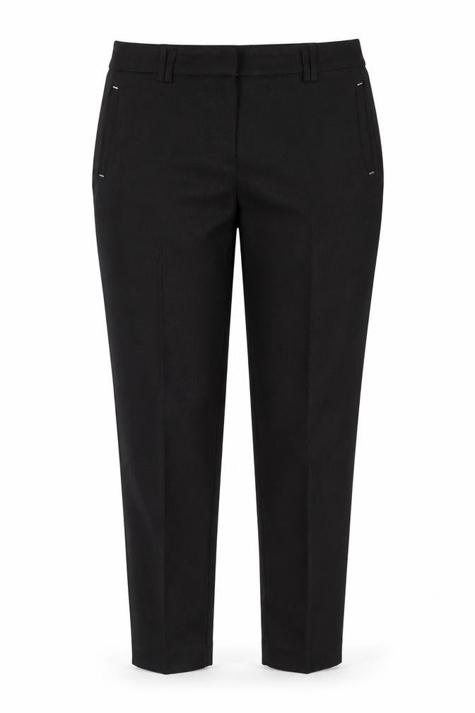 Front view of Dorothy Perkins women’s black slim tapered trousers, size UK 10