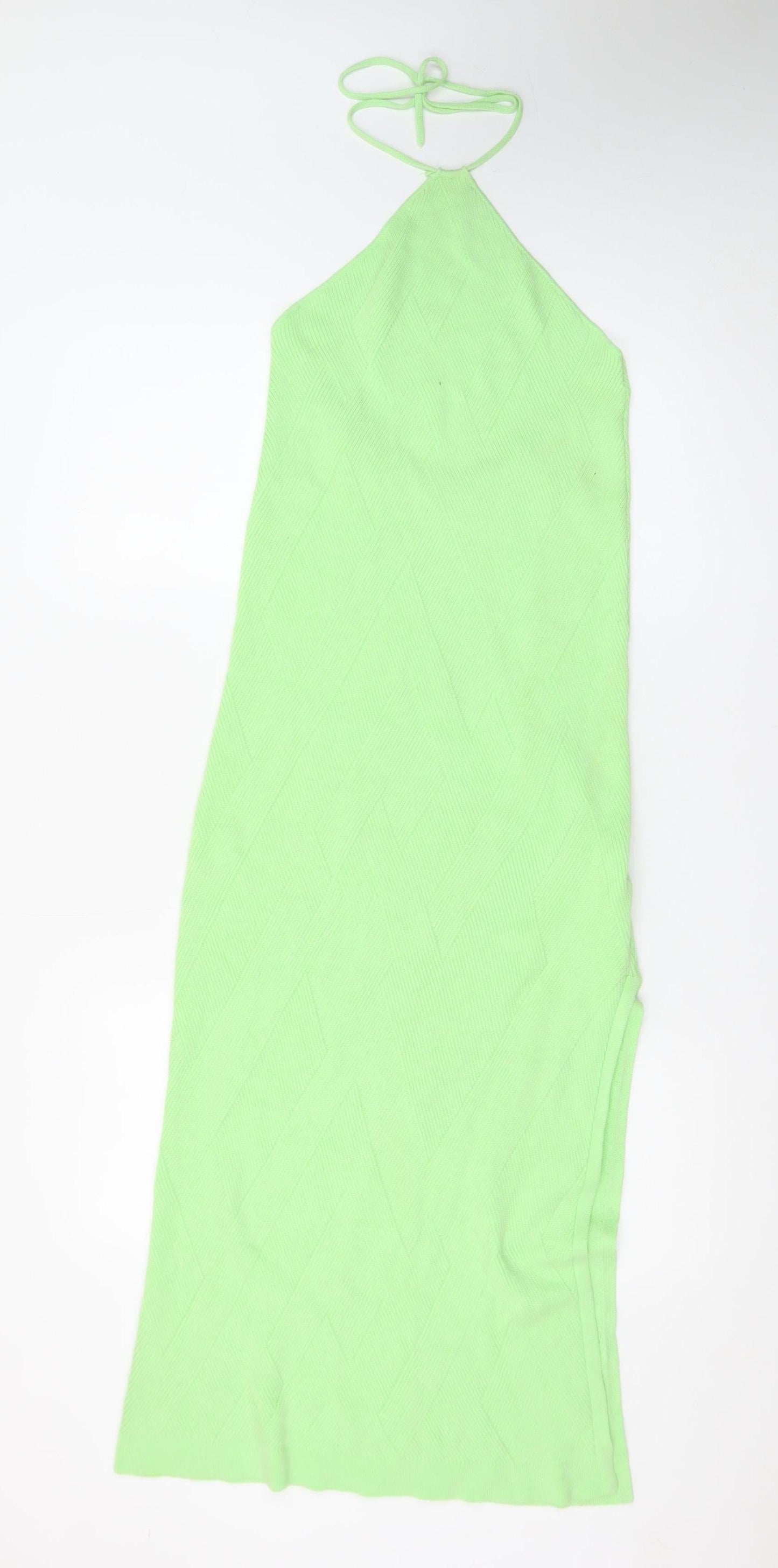 FP Beach Women's Green Halter Slip Dress Size M Knit Summer Style