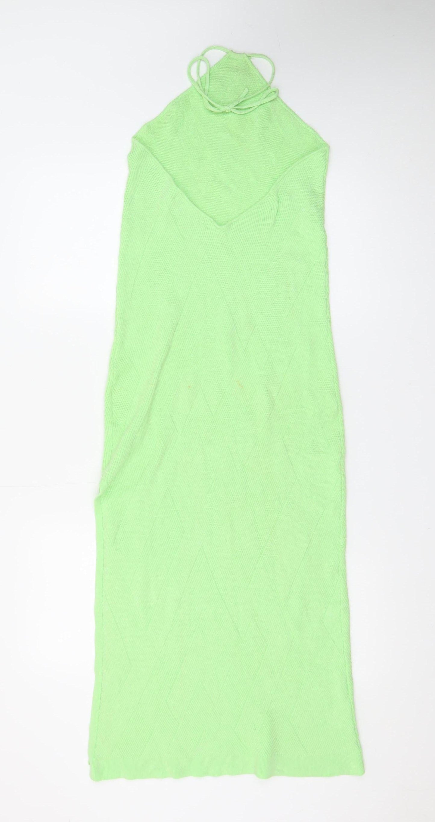 FP Beach Women's Green Halter Slip Dress Size M Knit Summer Style