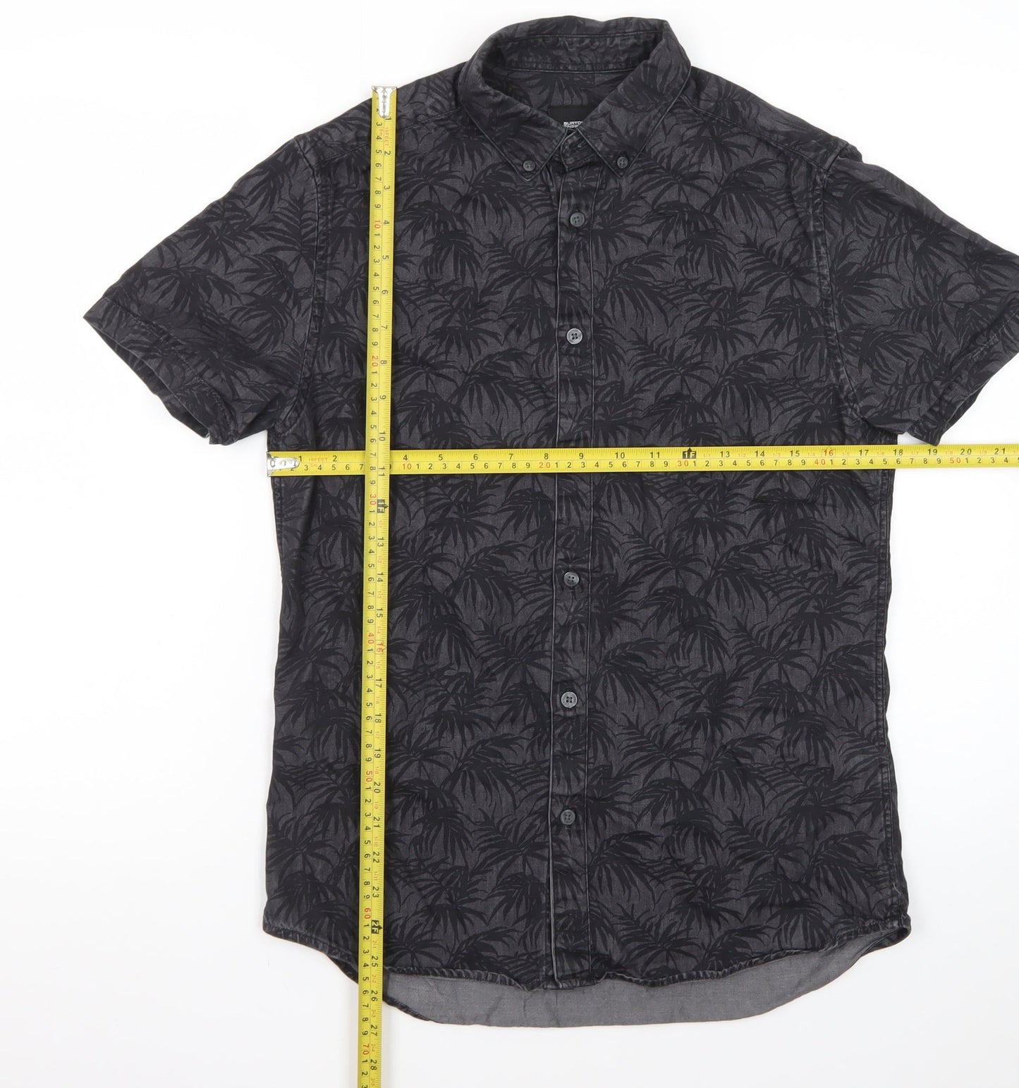 Burton Menswear London Men's Black Tropical Short Sleeve Button-Up Shirt Size S