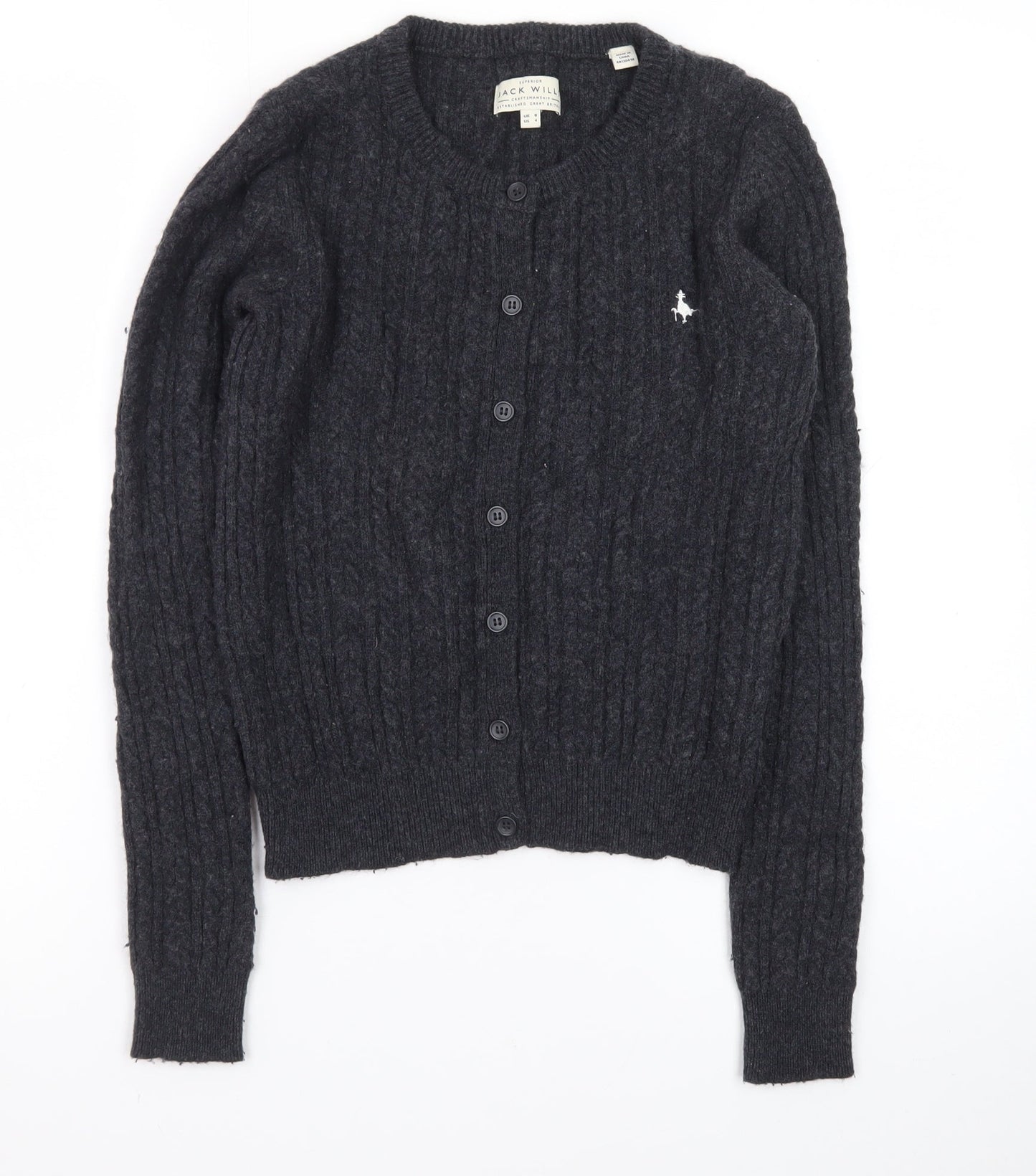 Jack Wills Womens Black Cable Knit Cardigan UK 8 Wool Blend