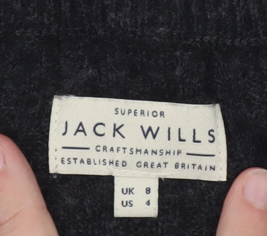 Jack Wills Womens Black Cable Knit Cardigan UK 8 Wool Blend