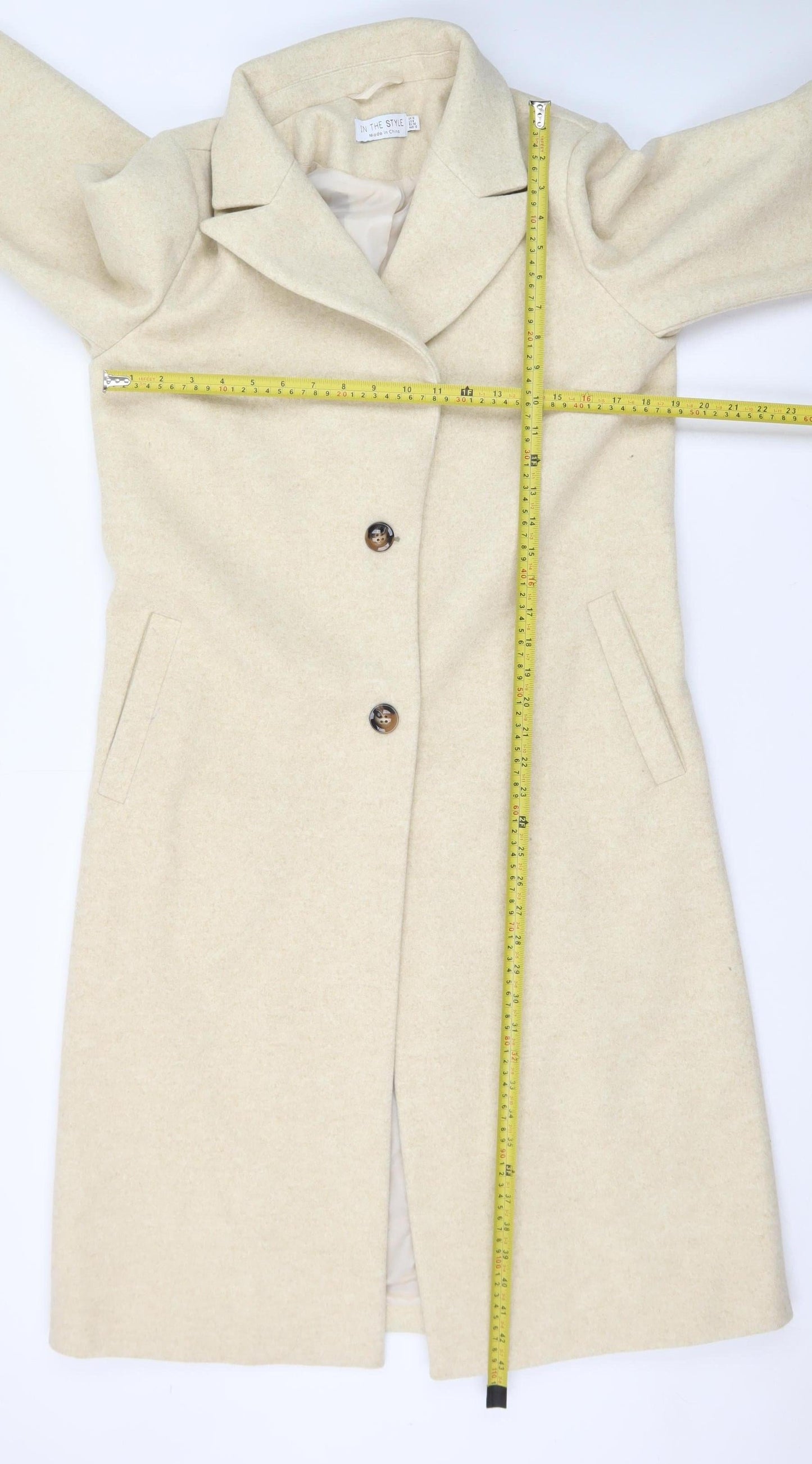 In The Style Women’s Beige Wool Blend Long Overcoat UK 12