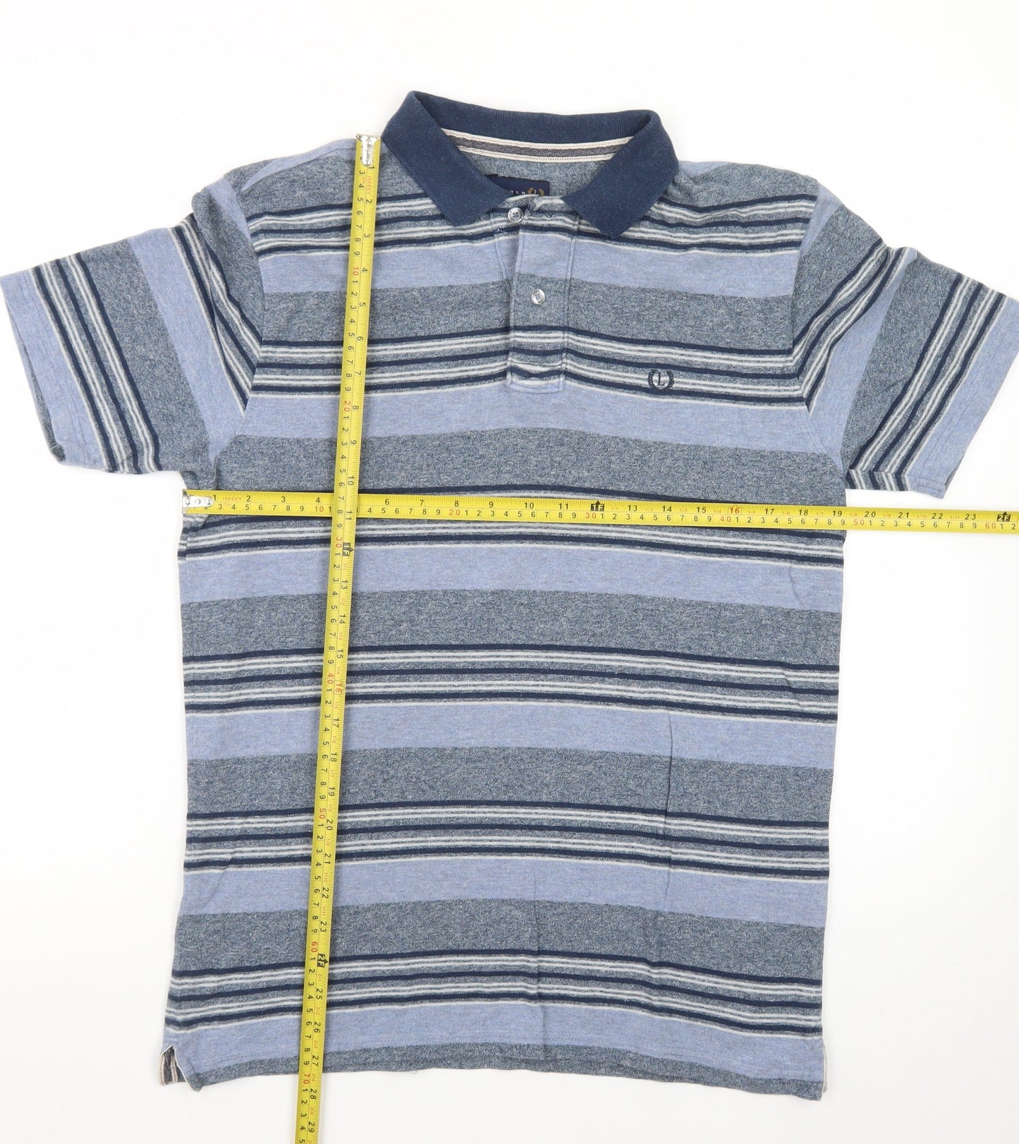 Lincoln Men's Blue Striped Collared Polo Shirt Size S