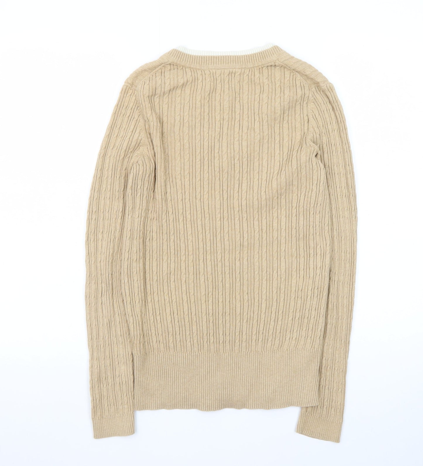 Tommy Hilfiger Womens Beige V-Neck Cable-Knit Jumper Size M