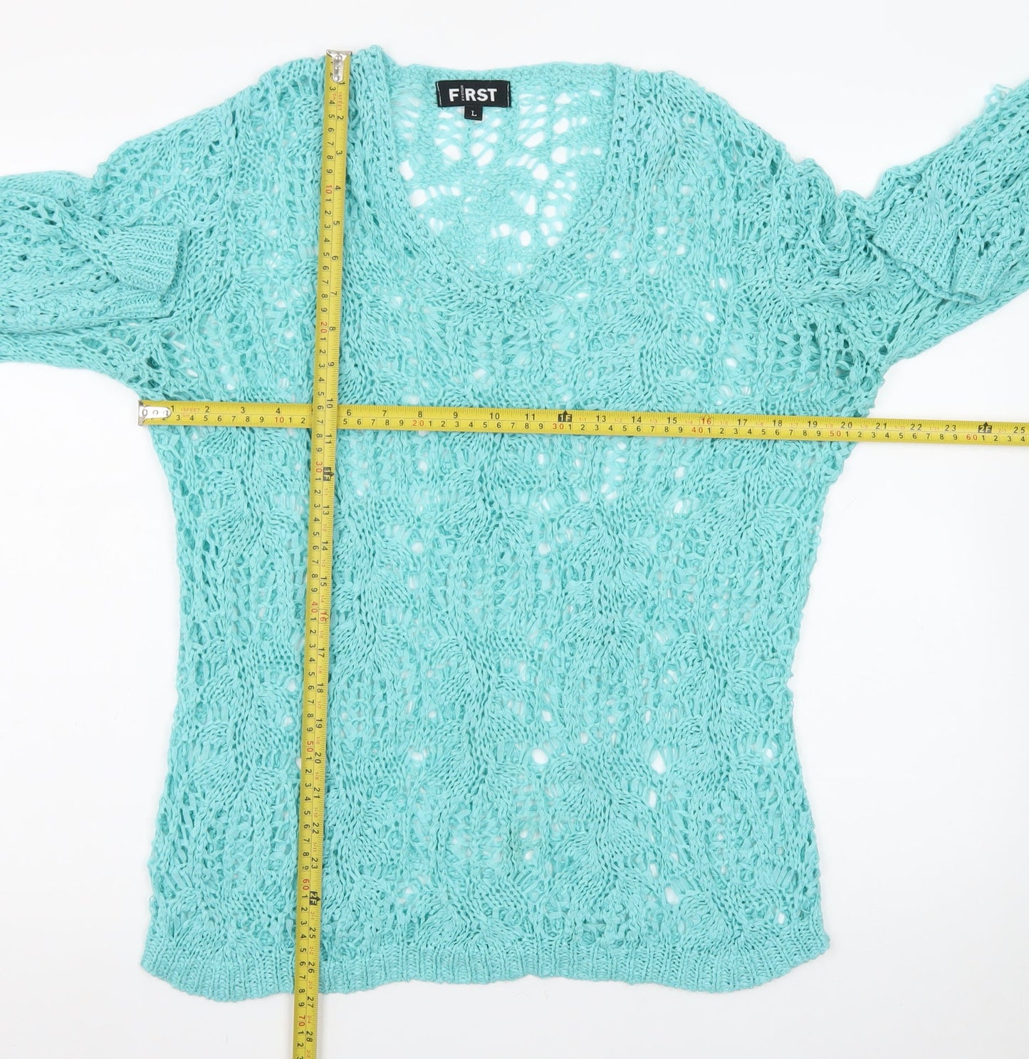 First Avenue Womens Blue L Open Knit Pullover Jumper