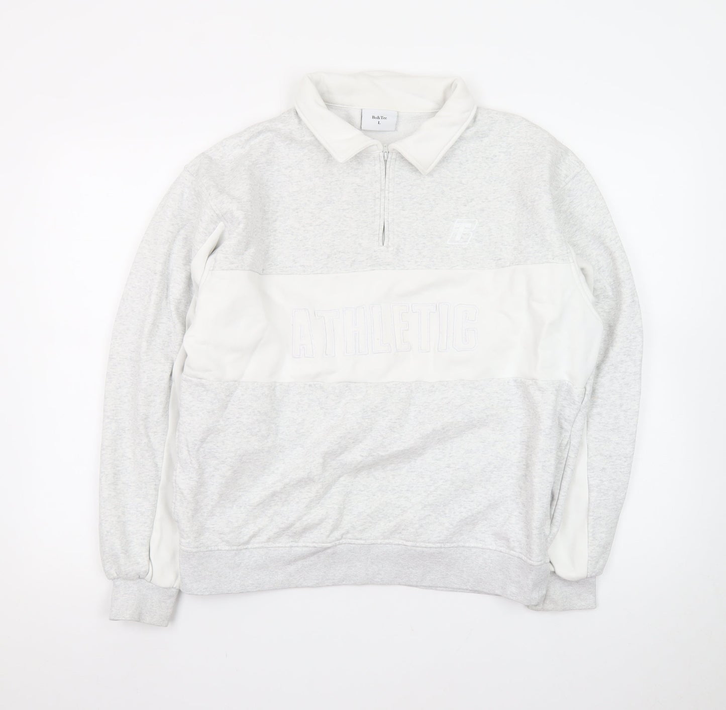 Bo&Tee Mens Grey Collared 1/4 Zip Athletic Sweatshirt L
