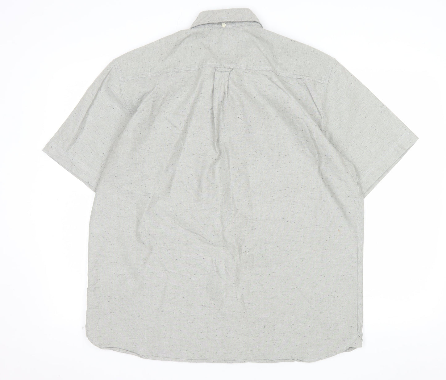 Marks and Spencer Men's Grey Short Sleeve Button-Up Oxford Shirt L